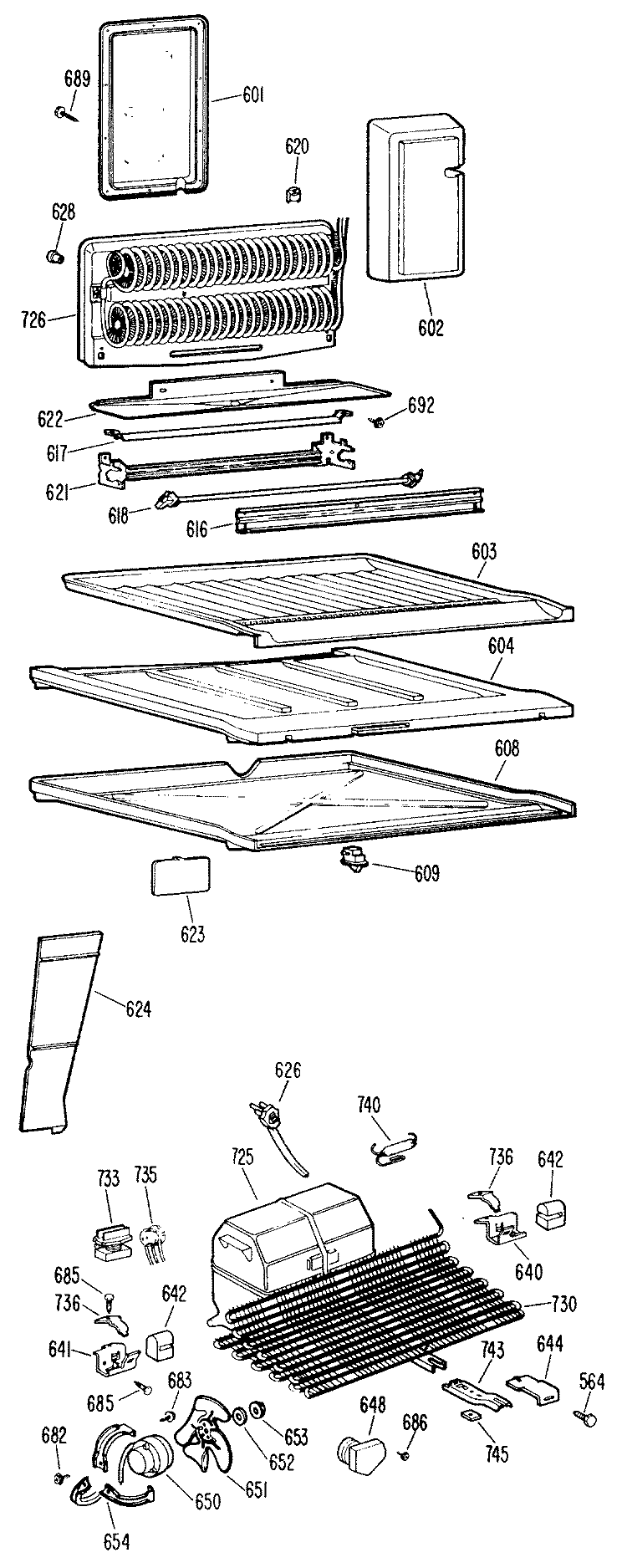 Section Diagram and Parts List for TBF17PBM  General Electric Refrigerator