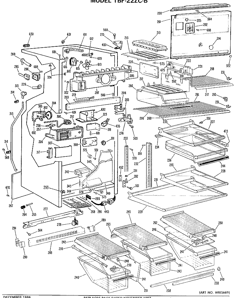 Section Diagram and Parts List for TBF22ZCBR  General Electric Refrigerator