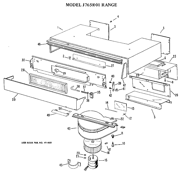 RANGE Diagram and Parts List for J765*01  General Electric Range
