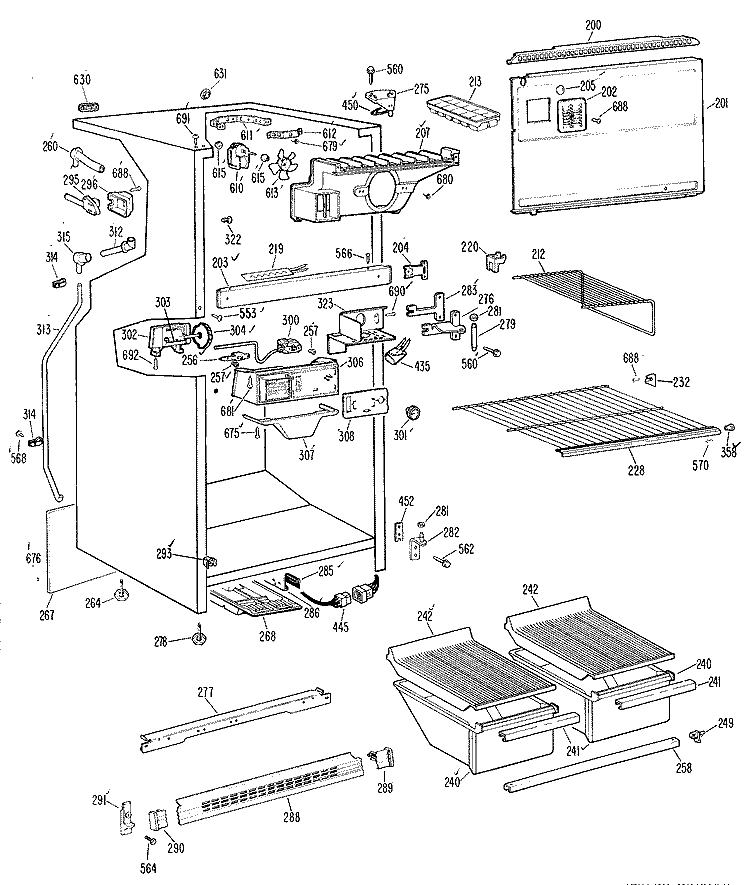Section Diagram and Parts List for TBF17SCBL  General Electric Refrigerator