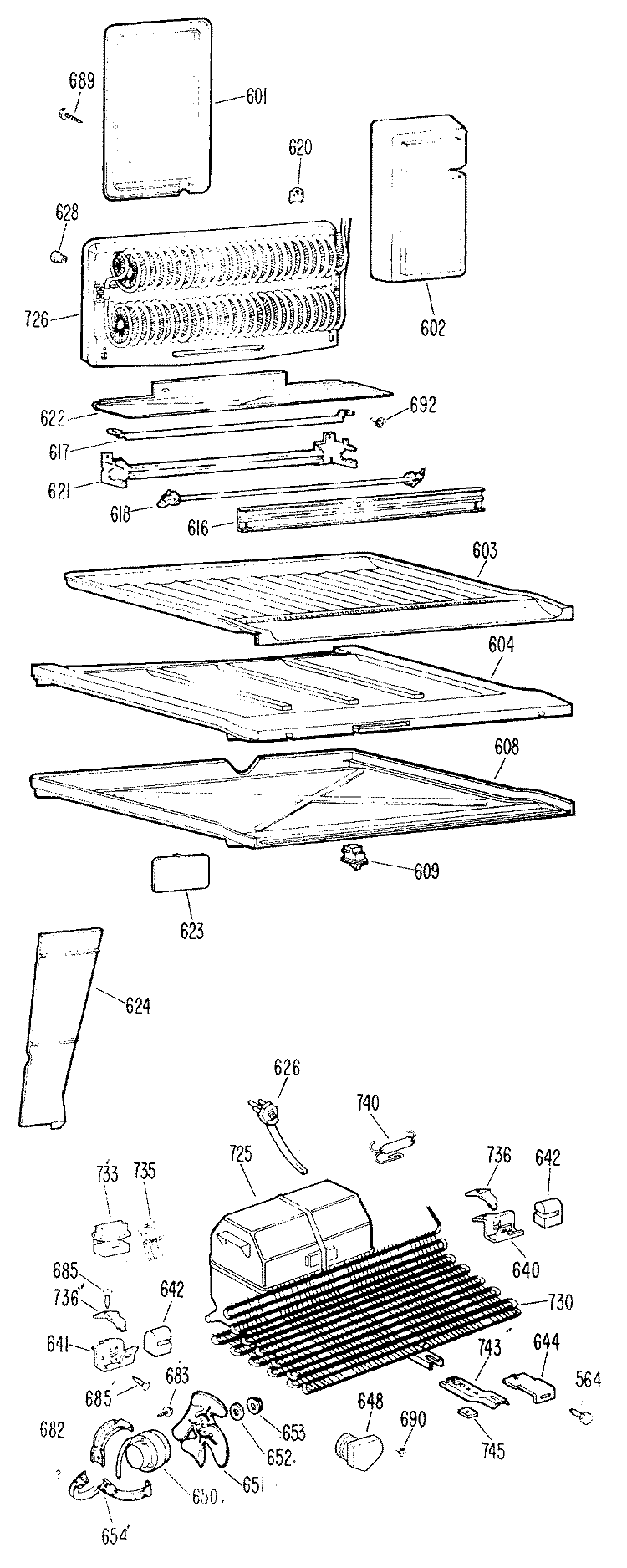 Section Diagram and Parts List for TBF17SCBL  General Electric Refrigerator