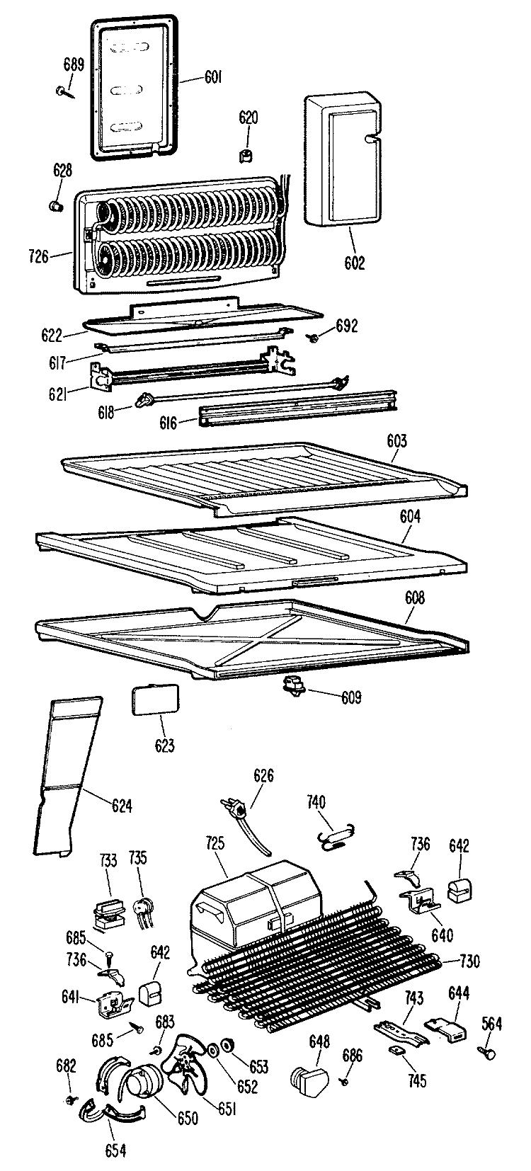 Section Diagram and Parts List for TBF19ZCBR  General Electric Refrigerator