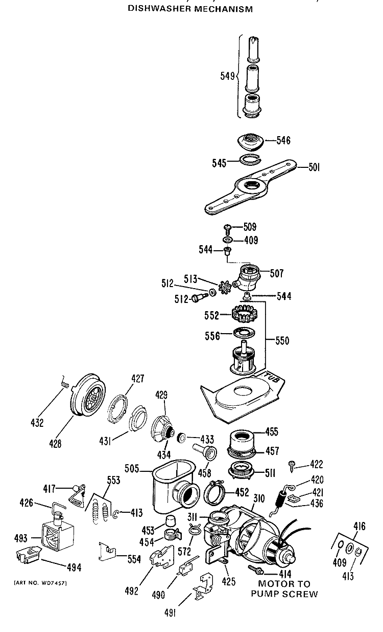 DISHWASHER MECHANISM Diagram and Parts List for GSD2800D-01  General Electric Dishwasher