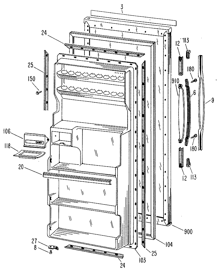 Section Diagram and Parts List for TA11SCBL  General Electric Refrigerator