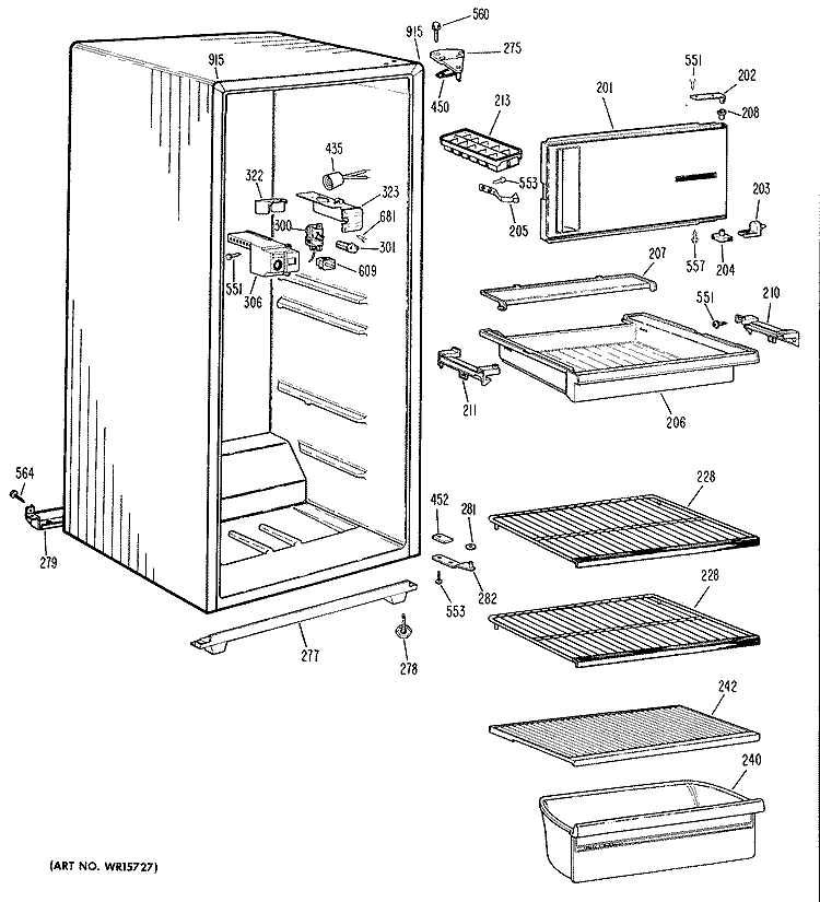Section Diagram and Parts List for TA11SCBL  General Electric Refrigerator