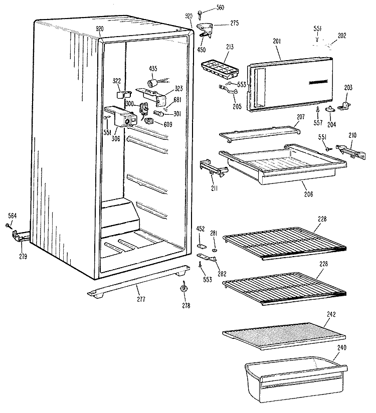 Section Diagram and Parts List for TA14SCBR  General Electric Refrigerator