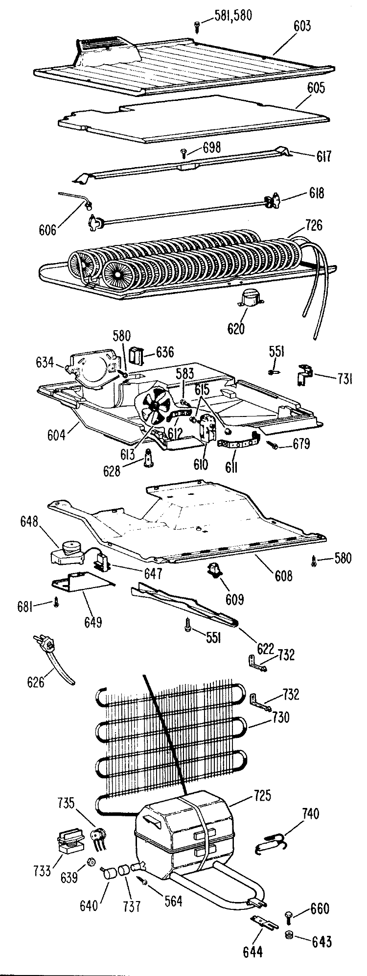 Section Diagram and Parts List for TBF15SCBL  General Electric Refrigerator