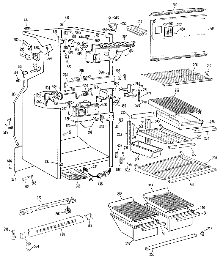 Section Diagram and Parts List for TBF17PCBR  General Electric Refrigerator