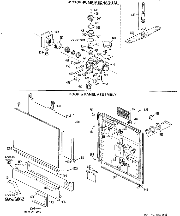 DOOR & PANEL ASSEMBLY Diagram and Parts List for GSD900D-02  General Electric Dishwasher