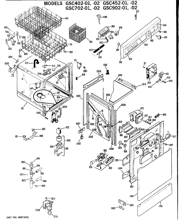 Section Diagram and Parts List for GSC452-01  General Electric Dishwasher