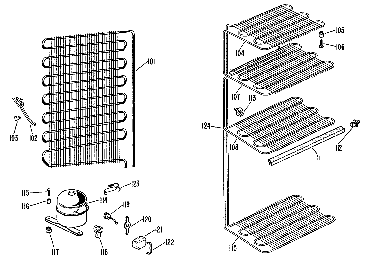 Section Diagram and Parts List for CA19DCB  General Electric Freezer