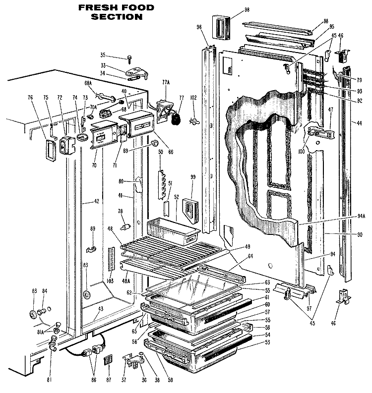 FRESH FOOD SECTION Diagram and Parts List for TFF18DMB  General Electric Refrigerator