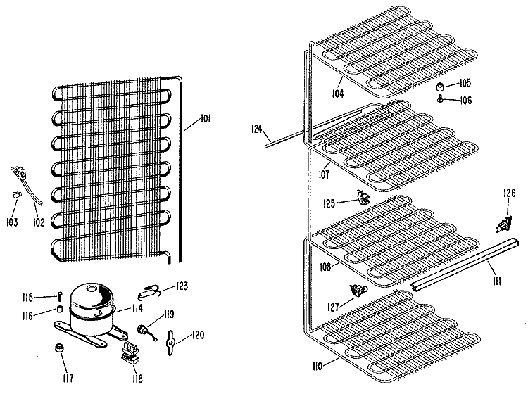 Section Diagram and Parts List for CA10DCB  General Electric Freezer