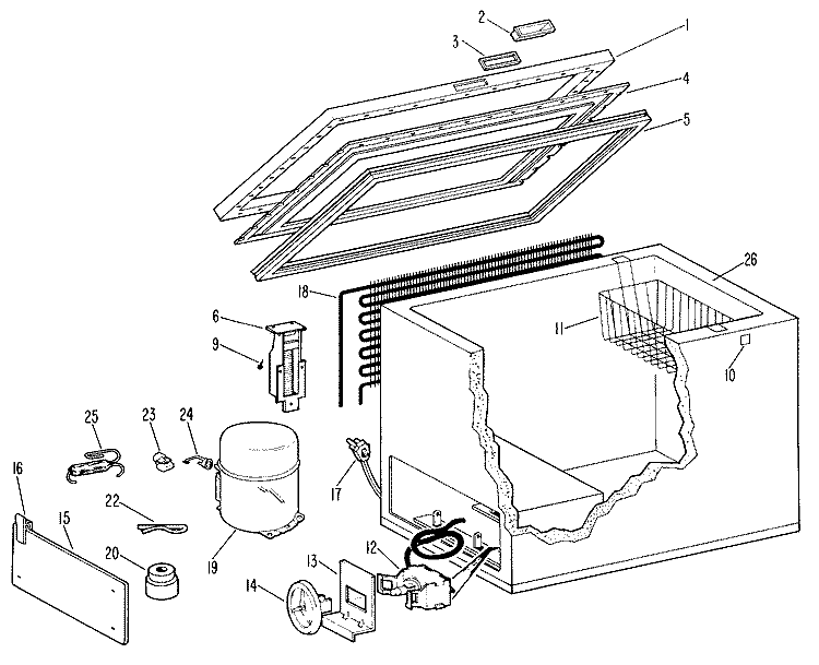 Section Diagram and Parts List for CB10DCB  General Electric Freezer