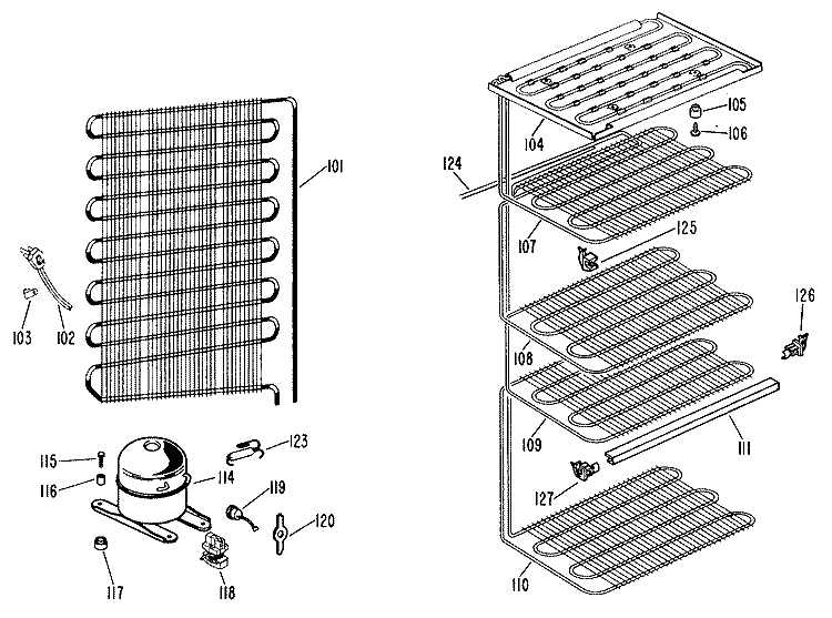 Section Diagram and Parts List for CA21DCC  General Electric Freezer