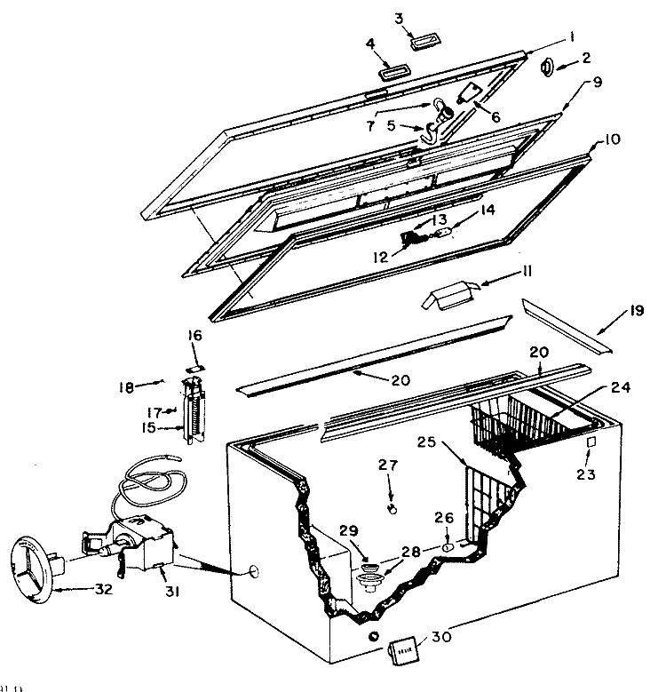 Section Diagram and Parts List for CB20DCC  General Electric Freezer