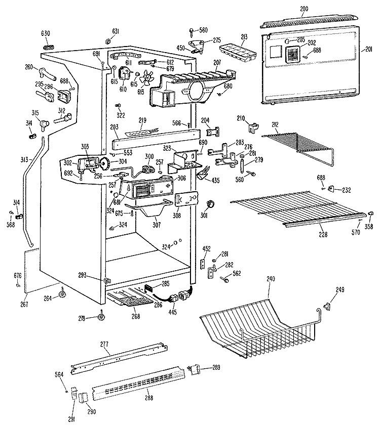 Section Diagram and Parts List for TBF17LCBR  General Electric Refrigerator