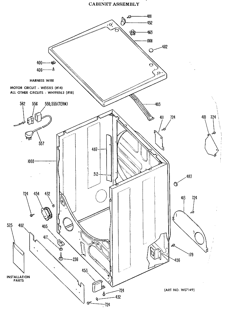 CABINET ASSEMBLY Diagram and Parts List for DDG9280DAL  General Electric Dryer