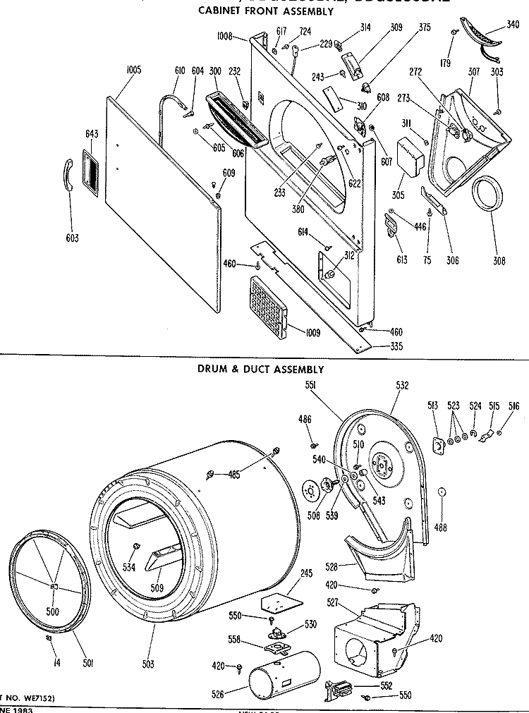 CABINET FRONT ASSEMBLY Diagram and Parts List for DDG9280DAL  General Electric Dryer