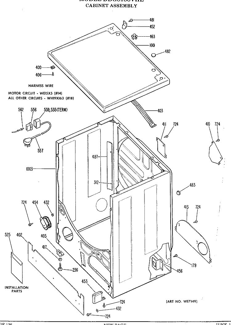 CABINET ASSEMBLY Diagram and Parts List for DDG8188VHL  General Electric Dryer