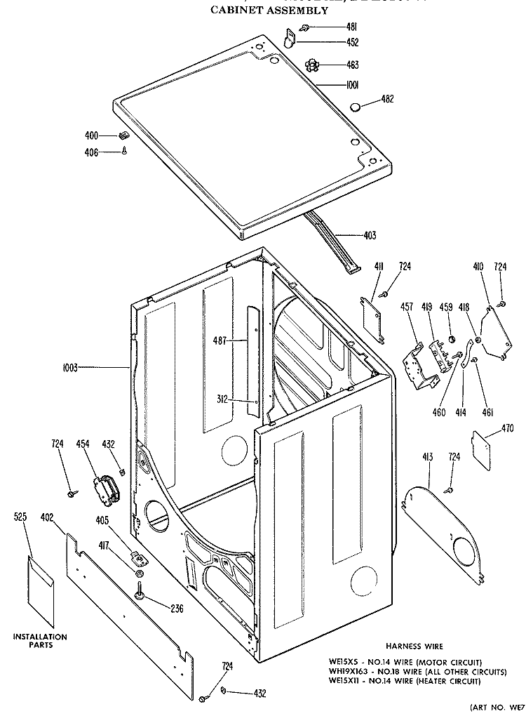 CABINET ASSEMBLY Diagram and Parts List for DDE9200DAL  General Electric Dryer