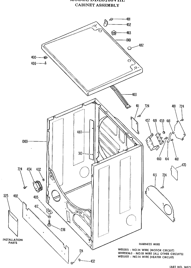 CABINET ASSEMBLY Diagram and Parts List for DDE8108VHL  General Electric Dryer