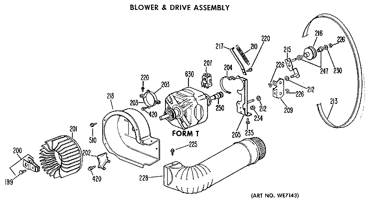 BLOWER & DRIVE ASSEMBLY Diagram and Parts List for DDE8108VHL  General Electric Dryer
