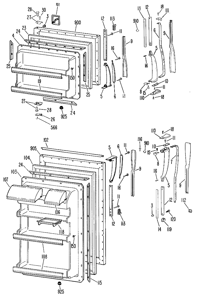 Section Diagram and Parts List for TBFM17VCBR  General Electric Refrigerator