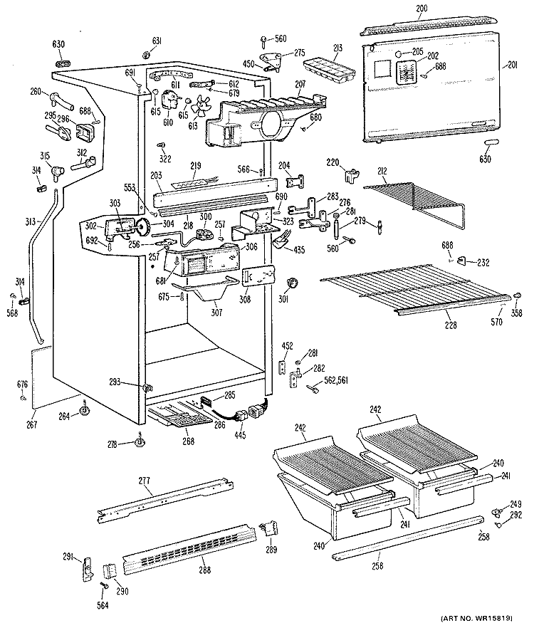 Section Diagram and Parts List for TBF17SFDR  General Electric Refrigerator