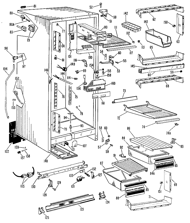 Section Diagram and Parts List for TBF21CNC  General Electric Refrigerator