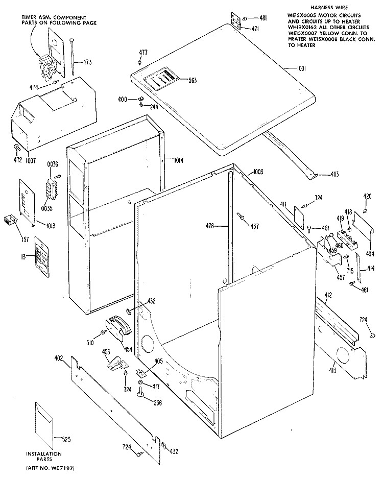 Section Diagram and Parts List for DDC4407AEL  General Electric Dryer
