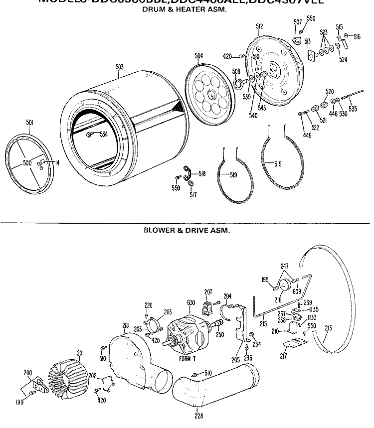 DRUM & HEATER ASM. Diagram and Parts List for DDC0580BBL  General Electric Dryer