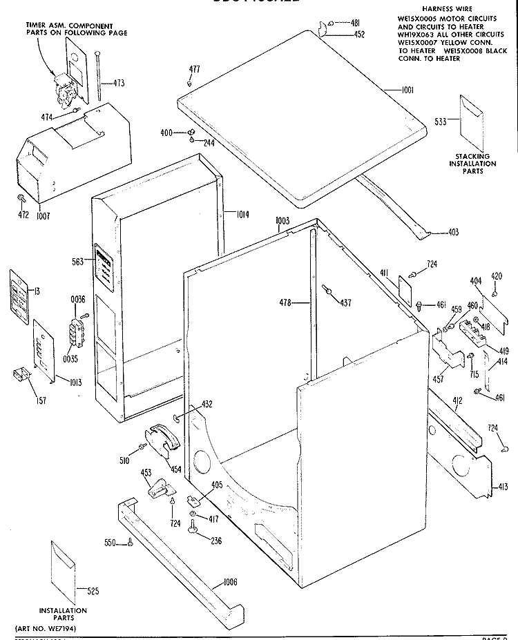 Section Diagram and Parts List for DDC4408AEL  General Electric Dryer