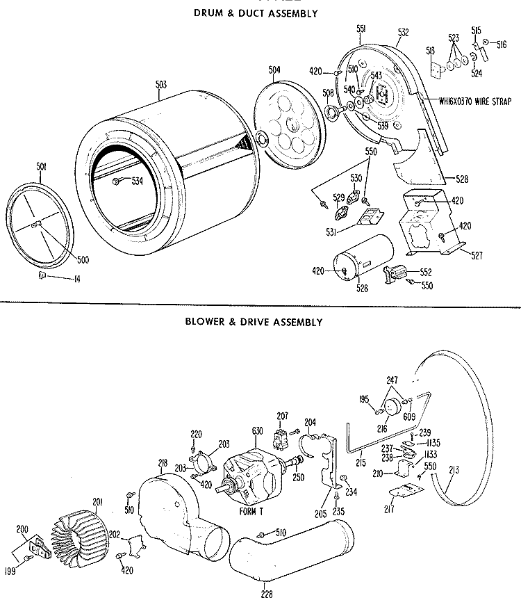 DRUM & DUCT ASSEMBLY Diagram and Parts List for DDC4497AEL  General Electric Dryer