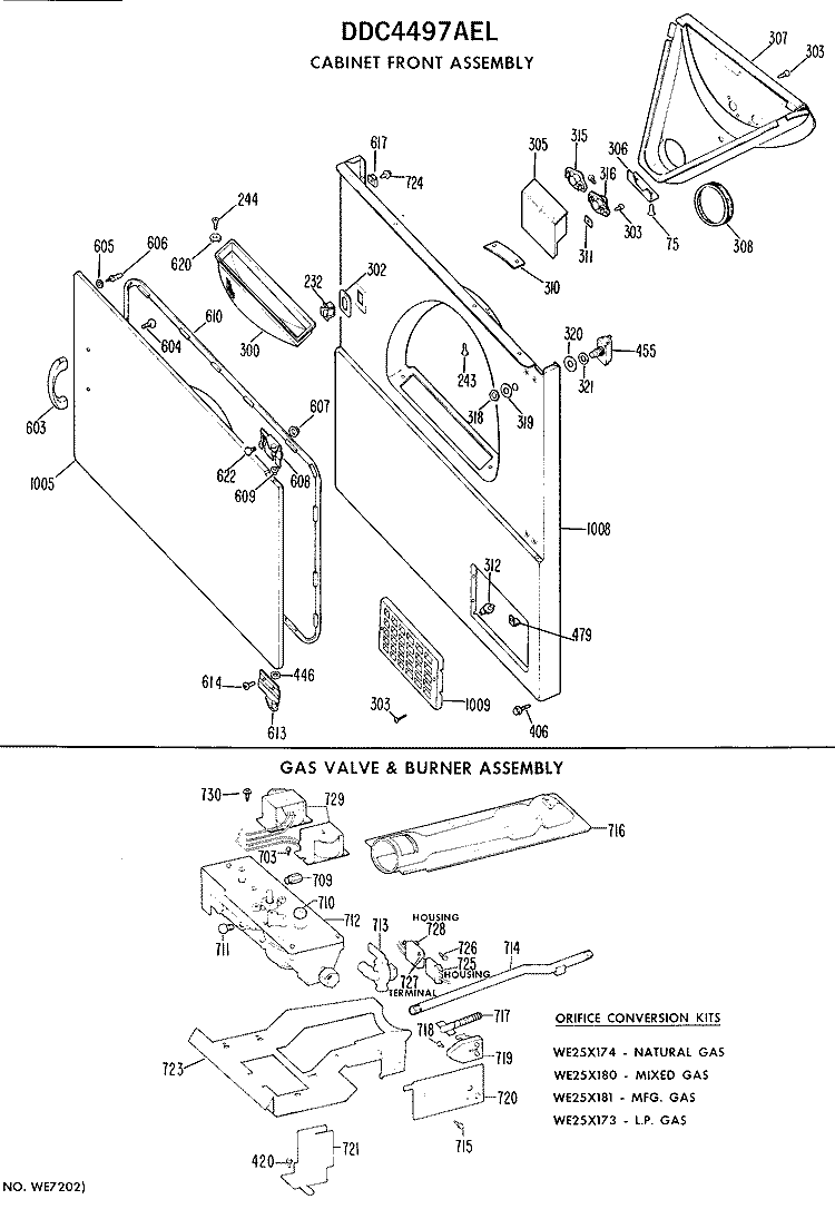 CABINET FRONT ASSEMBLY Diagram and Parts List for DDC4497AEL  General Electric Dryer