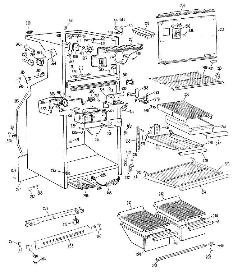 Section Diagram and Parts List for TBX18PFBR  General Electric Refrigerator