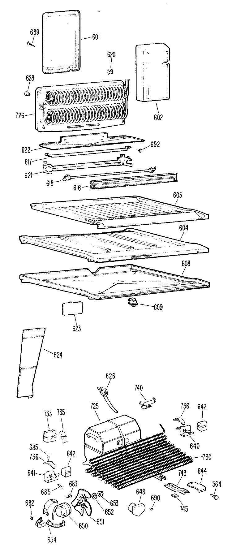 Section Diagram and Parts List for TBX18PFBR  General Electric Refrigerator
