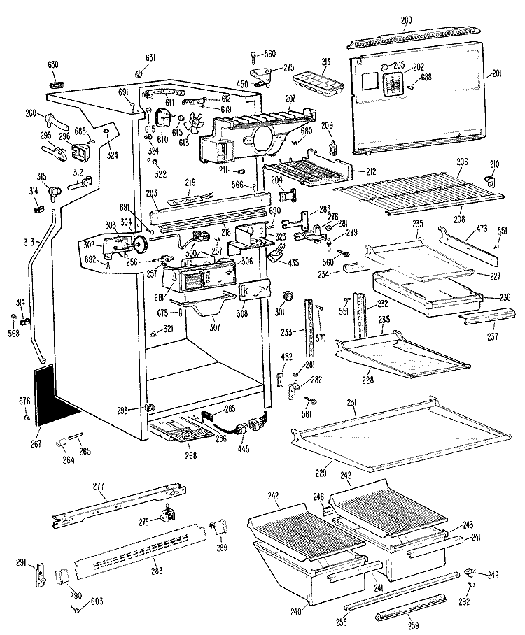 Section Diagram and Parts List for TBX18CGBR  General Electric Refrigerator