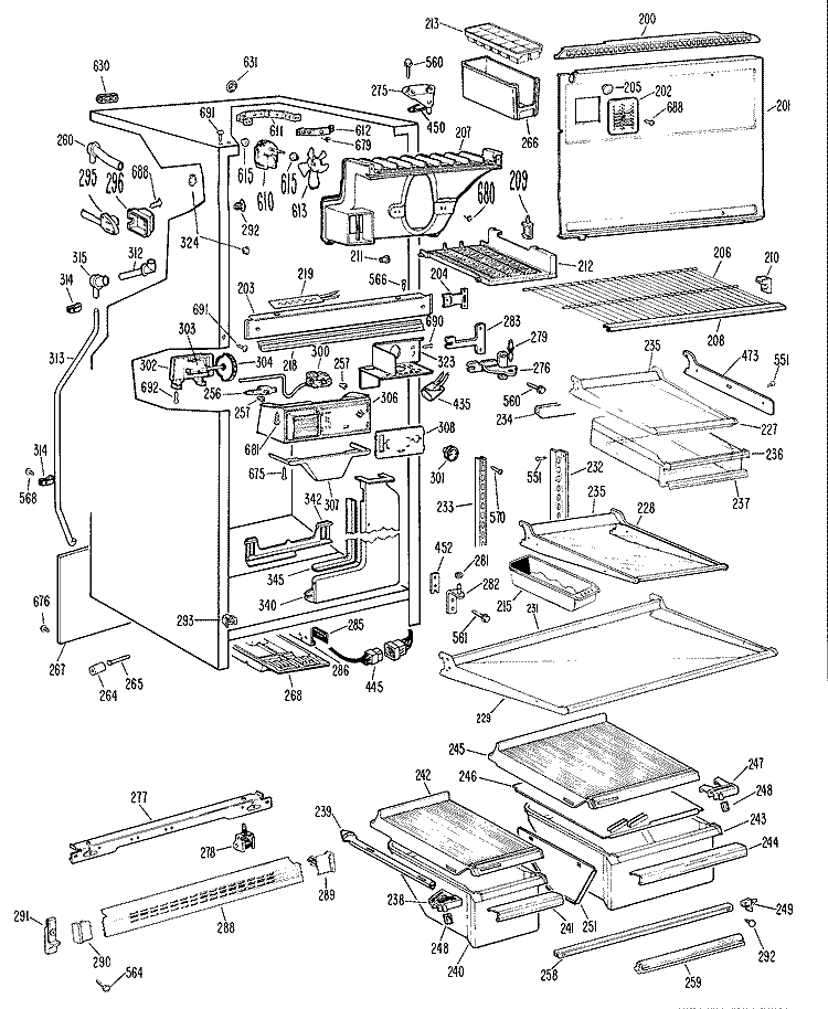 Section Diagram and Parts List for TBX18ZFBR  General Electric Refrigerator
