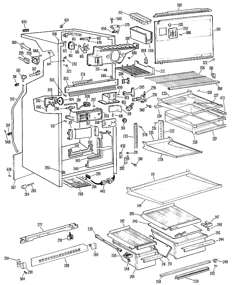 Section Diagram and Parts List for TBX20ZFBR  General Electric Refrigerator