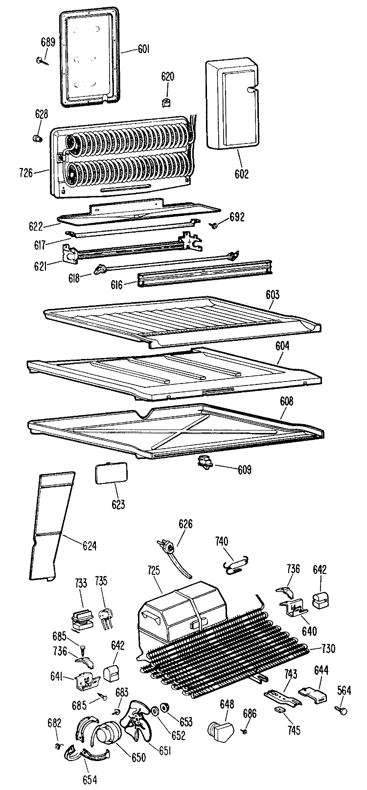 Section Diagram and Parts List for TBX20ZFBR  General Electric Refrigerator