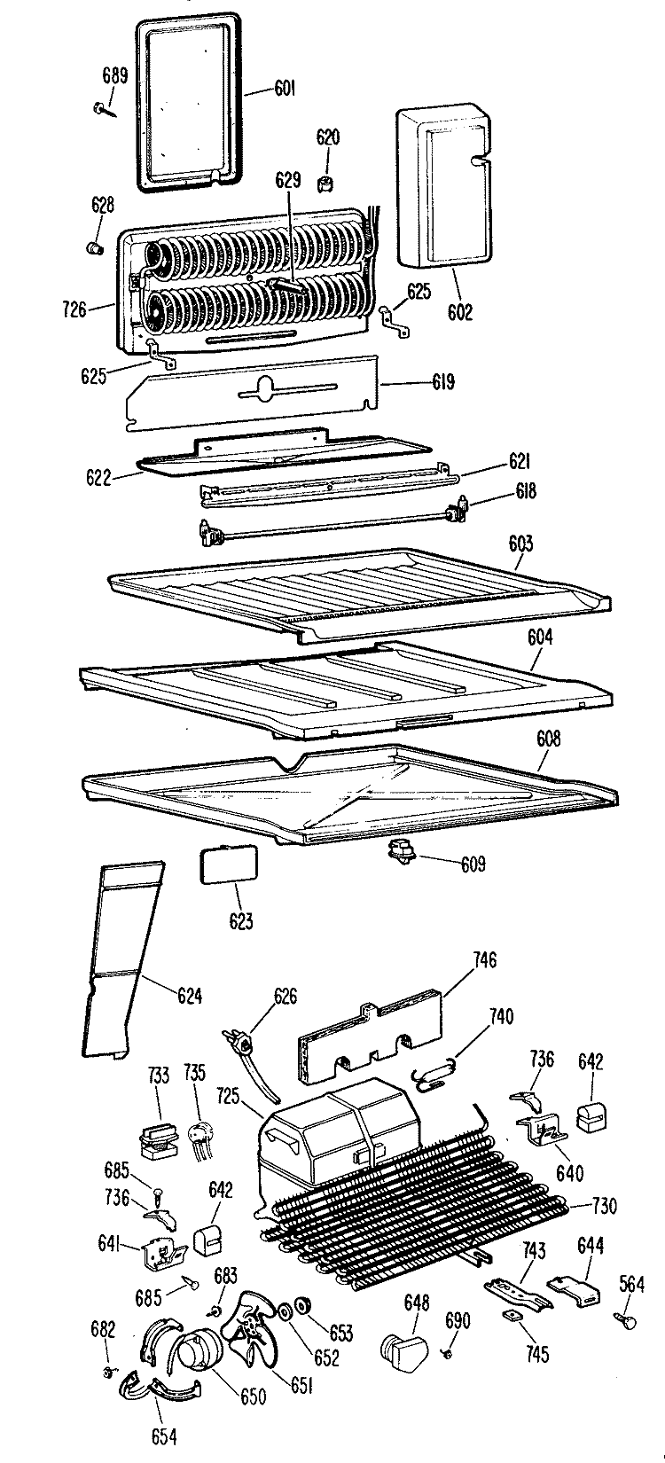 Section Diagram and Parts List for TBX22RFBR  General Electric Refrigerator