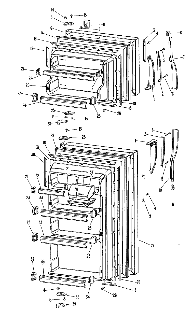 Section Diagram and Parts List for TBF12DFB  General Electric Refrigerator