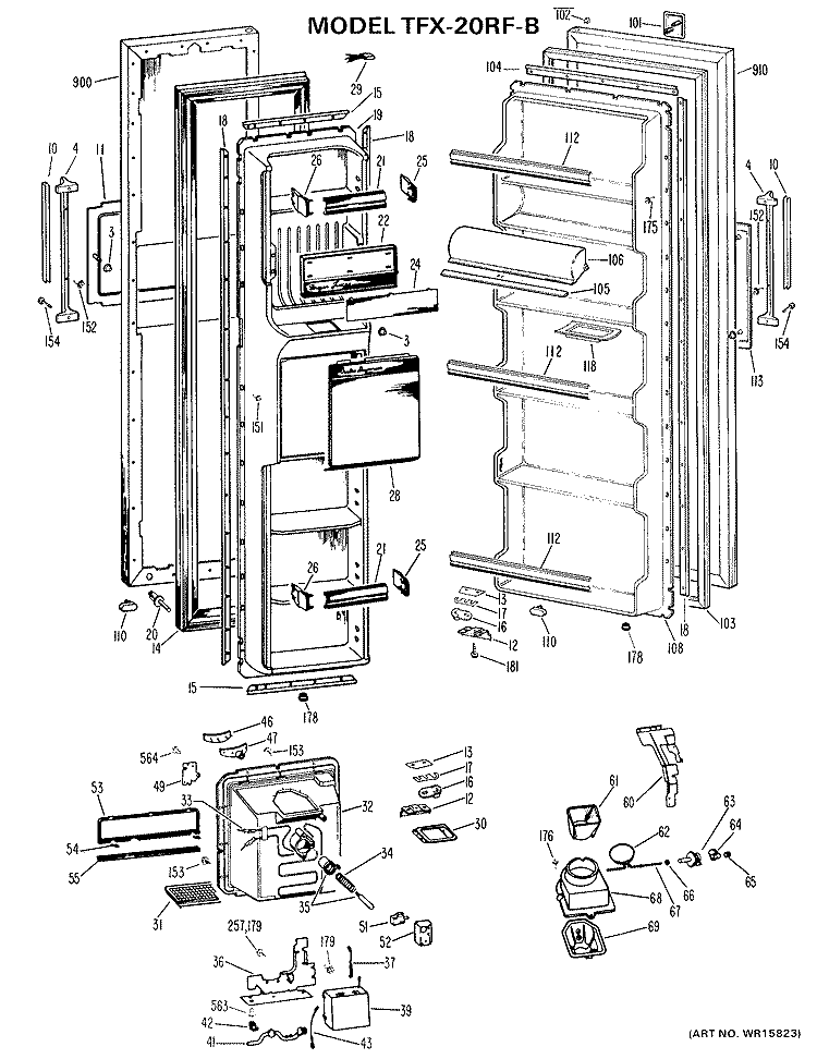 Section Diagram and Parts List for TFF20RFB  General Electric Refrigerator