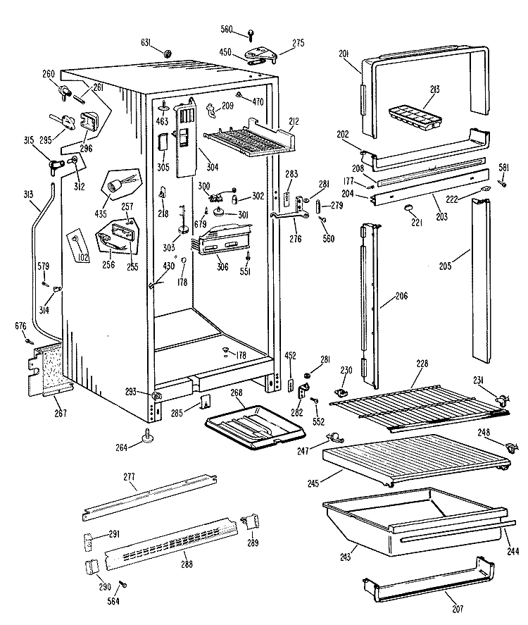 Section Diagram and Parts List for TBF15SFCR  General Electric Refrigerator