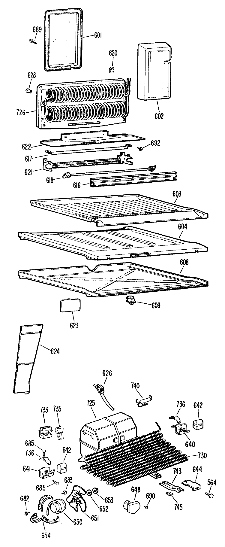 Section Diagram and Parts List for TBF17BFBR  General Electric Refrigerator