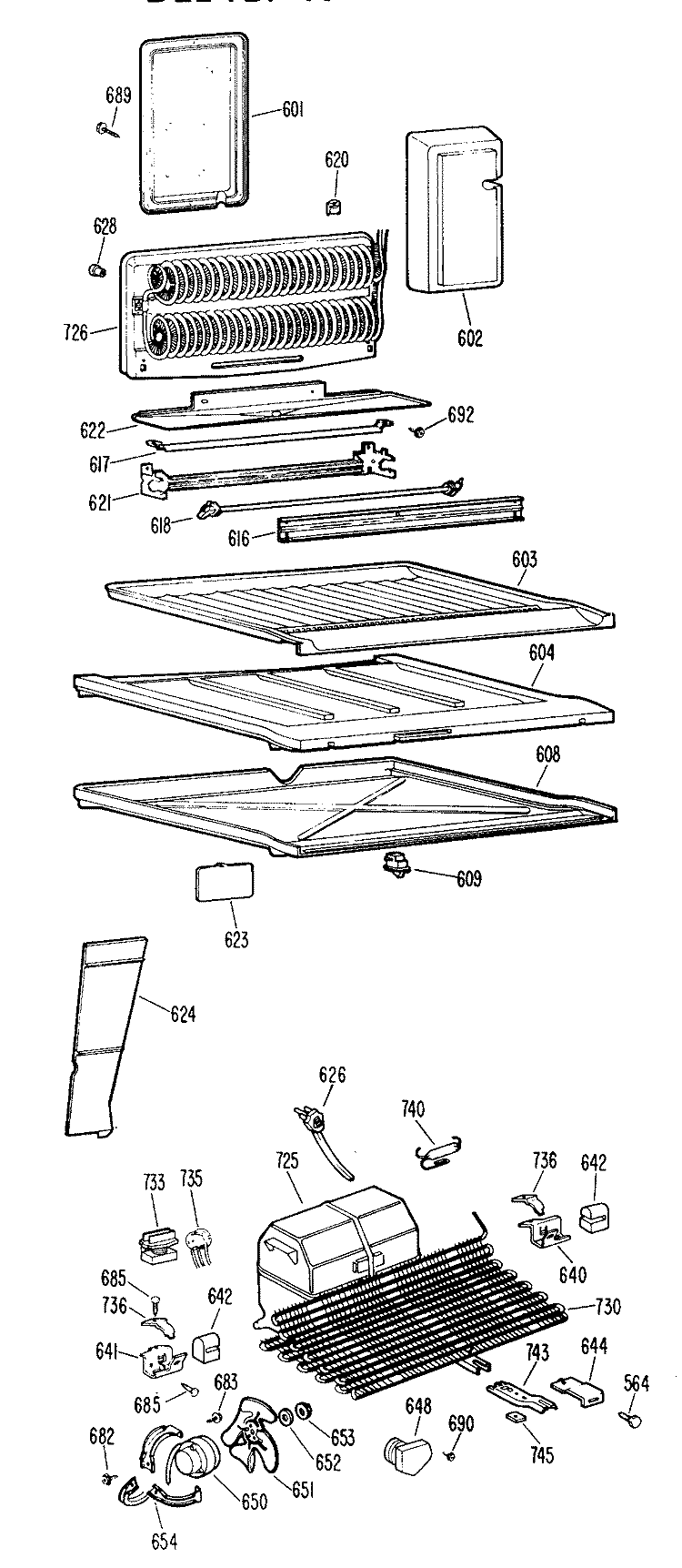 Section Diagram and Parts List for TBF17CFBR  General Electric Refrigerator