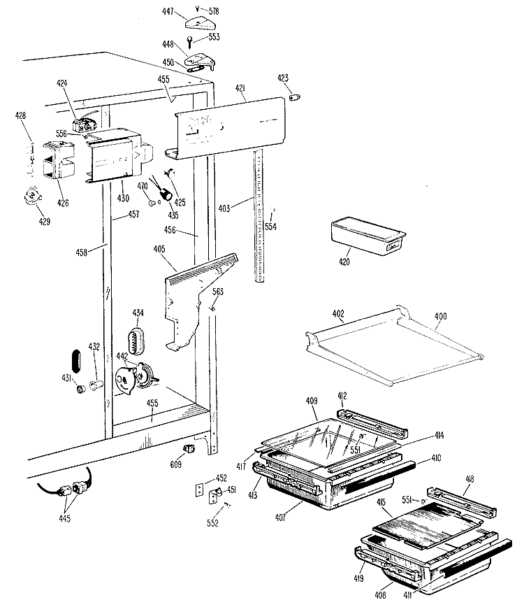 FREEZER SECTION Diagram and Parts List for TFF20RBD  General Electric Refrigerator