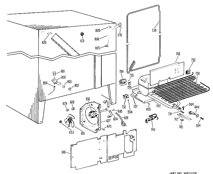 Section Diagram and Parts List for TFF20RBD  General Electric Refrigerator