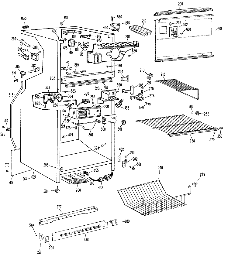 Section Diagram and Parts List for TBX18LFBR  General Electric Refrigerator